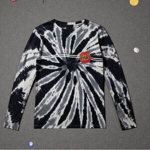 Santa Cruz Skateboards Mens Medium Tie-Dye Long Sleeve T-shirt Black, Gray, Blue
